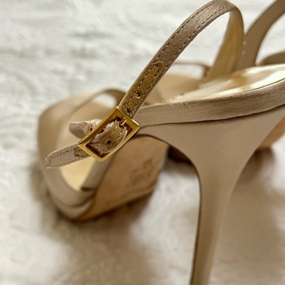 JIMMY CHOO Satin Strap Heels 120mm Champagne Toe Strap Back Strap Size 41 - Picture 8 of 11